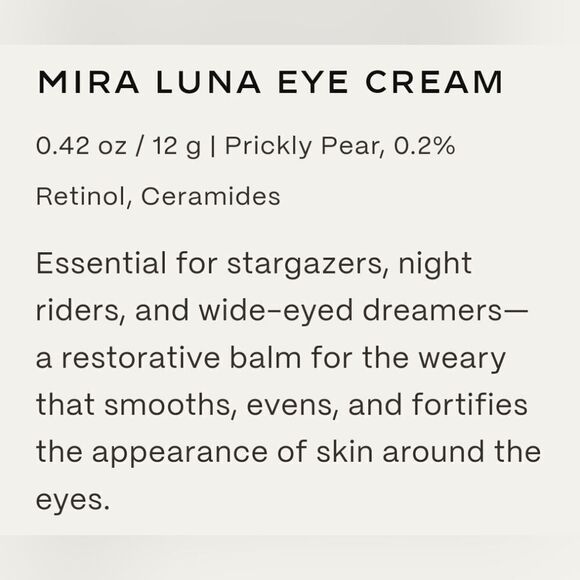 NEW TWENTYNINE PALMS MIRA LUNA RETINOL CERAMIDES CLEAN BEAUTY EYE CREAM .42 OZ - Picture 2 of 9